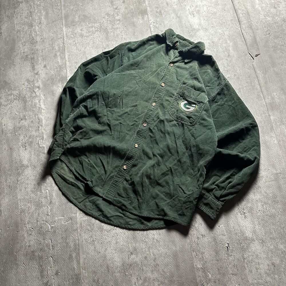 Vintage 90s Logo 7 Green Bay Packers Corduroy Button Up Shirt Large